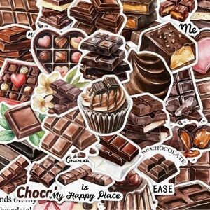 50 Chocolate Stickers Candy Bars Bonbons Truffles Caramel Cupcake Kiss Hearts